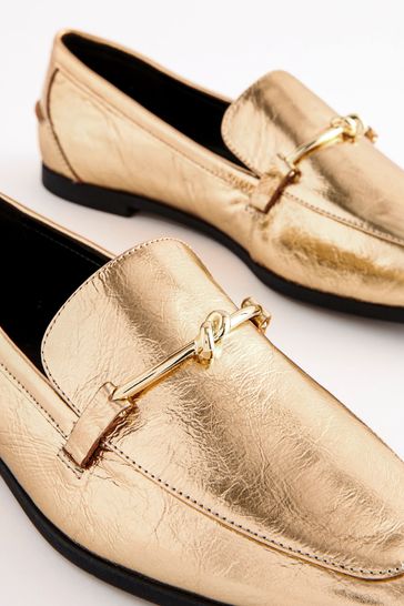 Gold Forever Comfort Leather Knot Hardware Loafers