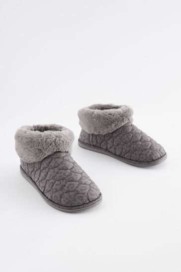 Grey Quilted Boot Slippers