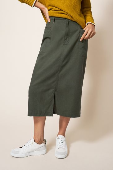 White Stuff Green Penny Midi Skirt