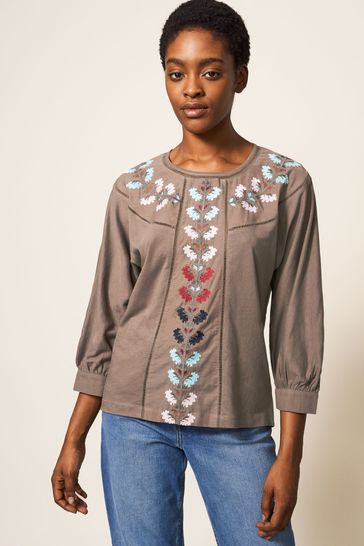 White Stuff Natural Mollie Embroidered Top