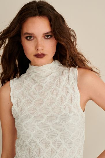 High neck sleeveless top white store