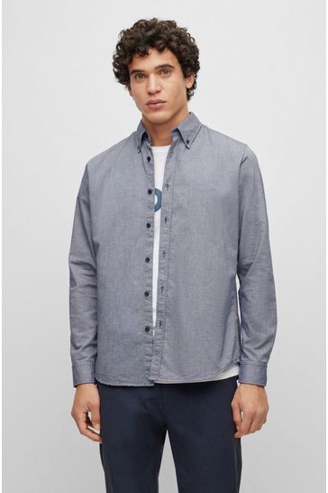 BOSS Navy Regular Fit Buttondown Oxford Long Sleeve Shirt