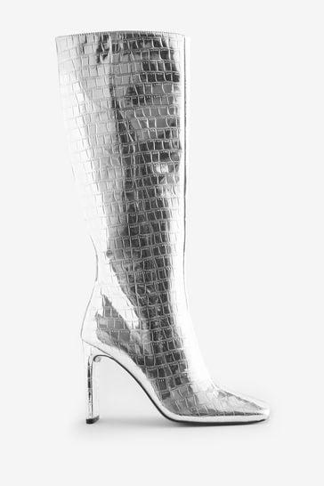 Silver mirror boots top
