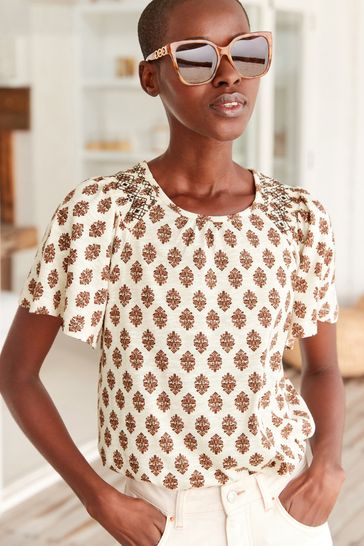 Smocked short sleeve top hot sale