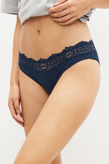 Buy Navy Blue Brazilian Lace Top Rib Knickers from Next France
