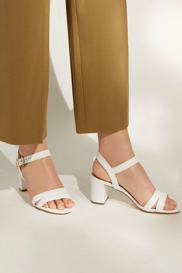 Dune London White Merisa 2 Part Block Heel Sandals