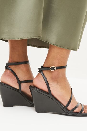 Buy Black Forever Comfort Strappy Wedges from Next Luxembourg