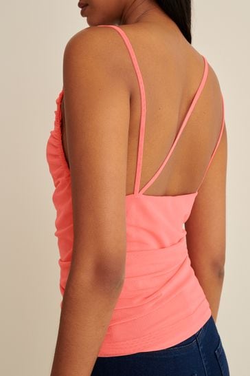 Buy Coral Pink Mesh Draped Ruched Cami Top from Next Sweden