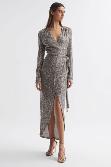 Buy Halston Sequin Wrap Midi Dress from Next Luxembourg