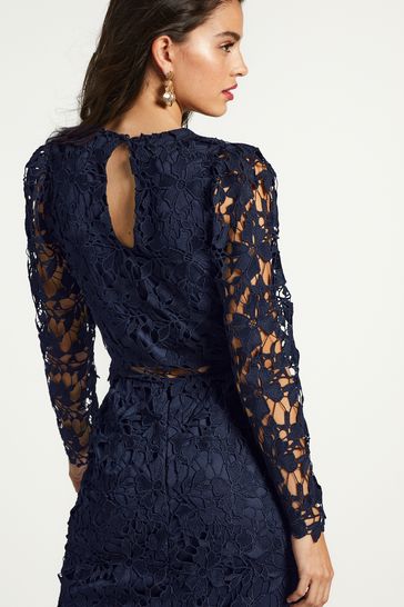 Blue lace shop top long sleeve