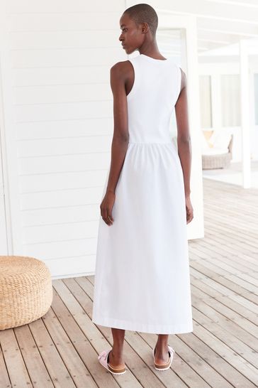 Buy White Ribbed Sleeveless Vest Poplin Mix Midi Cotton Blend Dress from Next Slovakia