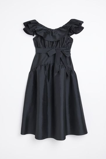 Frill sleeve black dress top