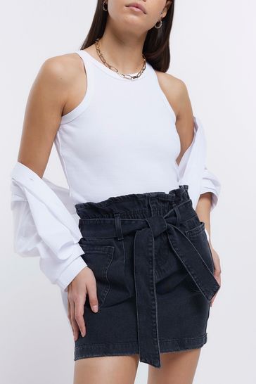 Buy River Island Black Paperbag Pocketed Mini Skirt from Next Poland