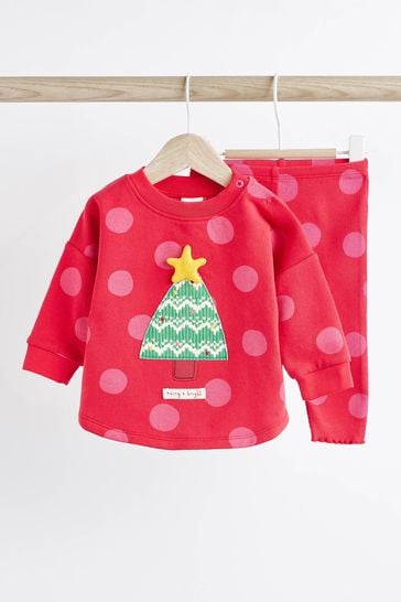 Red Christmas Tree Baby Sweatshirt And Leggings 2 Piece Set (0mths-2yrs)