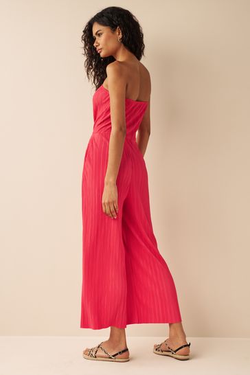 Red Pliss Bandeau Jumpsuit