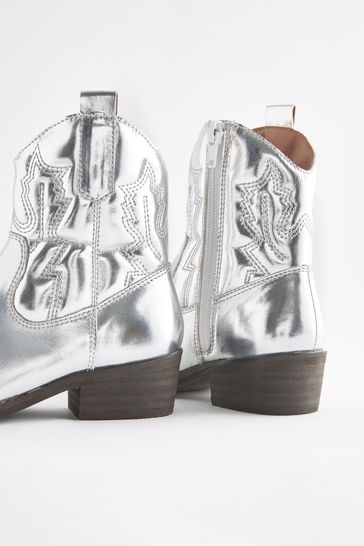Silver Metallic Western Cowboy Heeled Boots