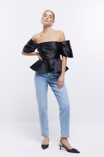Buy River Island Black Off Shoulder Peplum Top from Next Netherlands