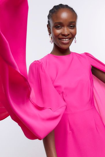 Pink chiffon hotsell midi dress