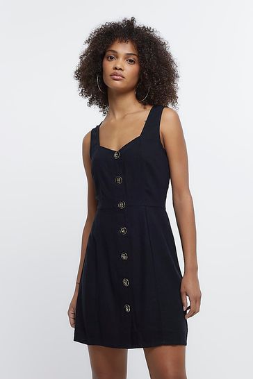 Black button shop mini dress
