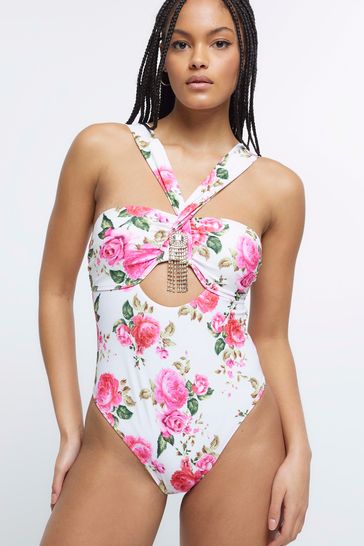 River island white floral swimsuit deals