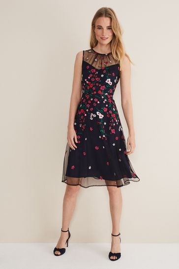 Phase Eight Blue Sloane Mesh Ditsy Floral Dress