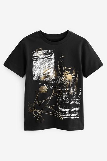 Black/Gold Graffiti Short Sleeve Graphic T-Shirt (3-16yrs)