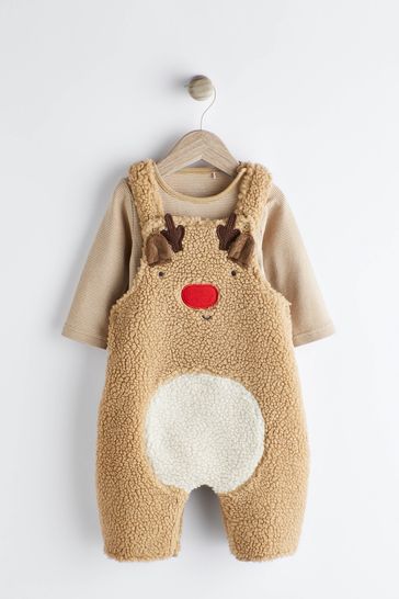 Neutral Reindeer Baby Dunagrees And Bodysuit Set (0mths-2yrs)