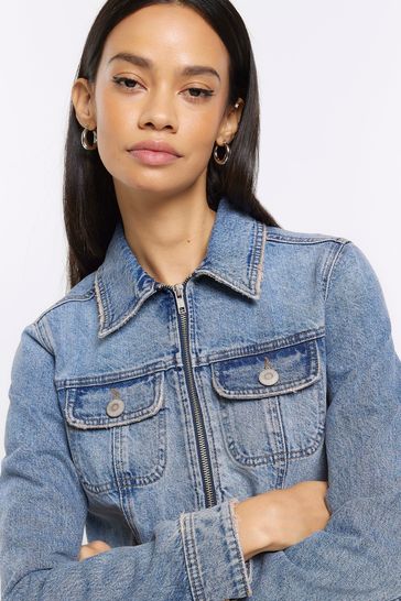 River Island Blue Shrunken Denim Jacket