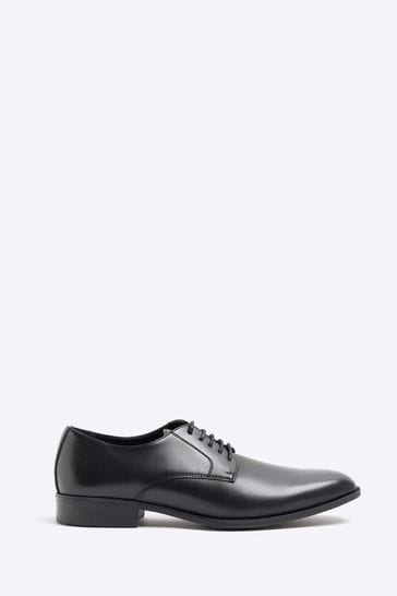 River Island Black Chrome Formal Point Leather Derby Shoes