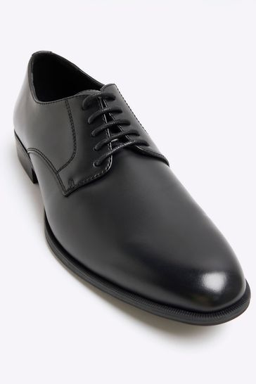 River Island Black Chrome Formal Point Leather Derby Shoes