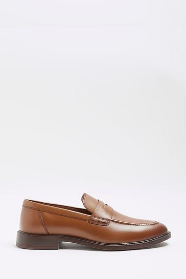 River Island Brown Leather Penny Loafers