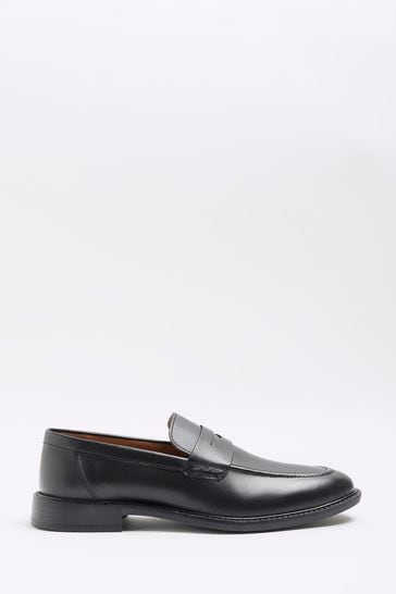 River Island Black Leather Penny Loafers