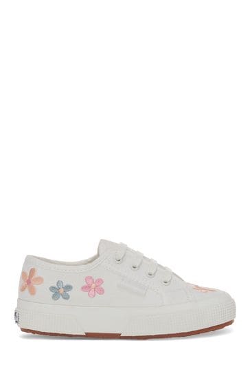 Superga White 2750 Embroidered Flowers Canvas Trainers