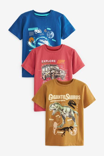 Yellow Dino/Blue Space/Red Car Graphic T-Shirts 3 Pack (3-16yrs)