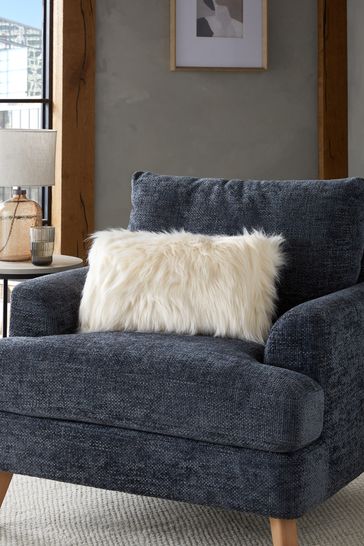 Buy Ivory White Long Faux Fur Rectangle Cushion from Next Luxembourg