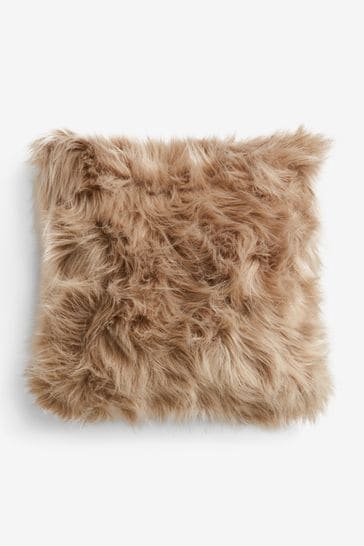 Mink Brown Long Faux Fur Square Cushion