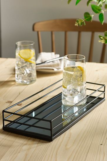 Black Rectangle Mirror Tray