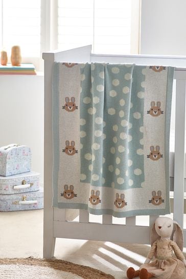 Buy Teal Blue Bunny Baby 100 Cotton Knitted Blanket from Next
