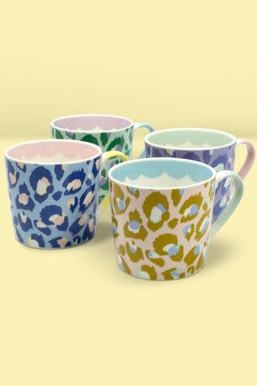 Eleanor Bowmer Set of 4 Pastel Leopard Print Mugs