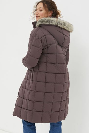FatFace Purple Sienna Quilted Mid Length Coat