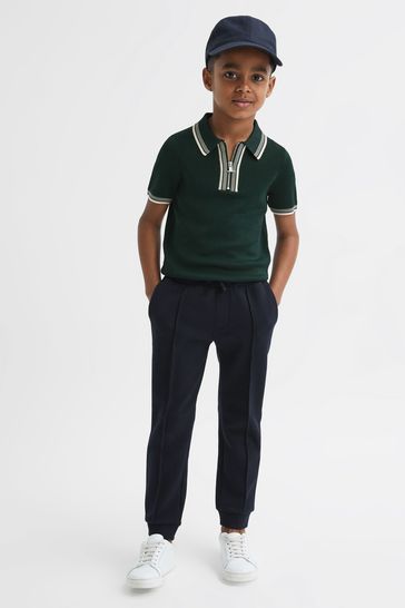 Reiss Emerald Regency Senior Half-Zip Striped T-Shirt