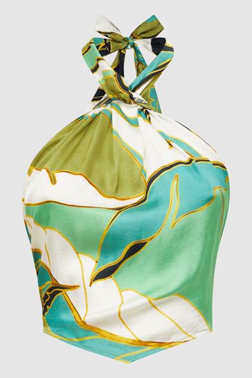 Buy Reiss Green Luna Printed Halter Neck Crop Top from Next Singapore