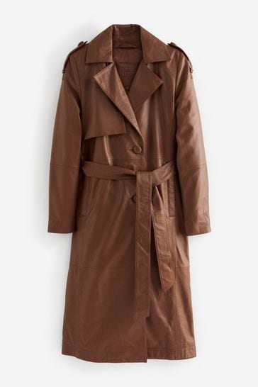 Buy Tan Brown Leather Trench Coat from Next Luxembourg