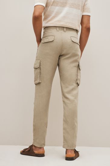 Stone 100 Linen Cargo Trousers