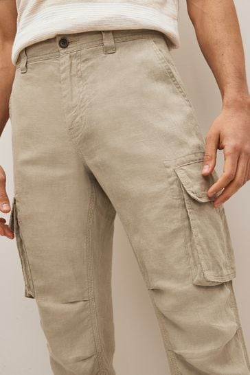 Buy Stone 100 Linen Cargo Trousers from Next Germany
