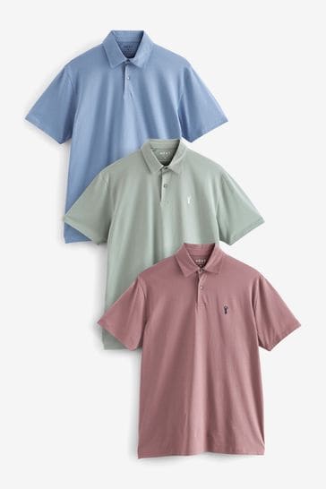 Blue/Pink/Green Pastel Regular Fit Short Sleeve Jersey Polo Shirts 3 Pack