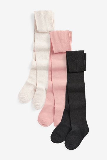 Pink/Grey/Cream Cotton Rich Tights 3 Pack