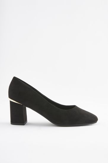 Black Gold Regular Wide Fit Forever Comfort Square Toe Court Shoes