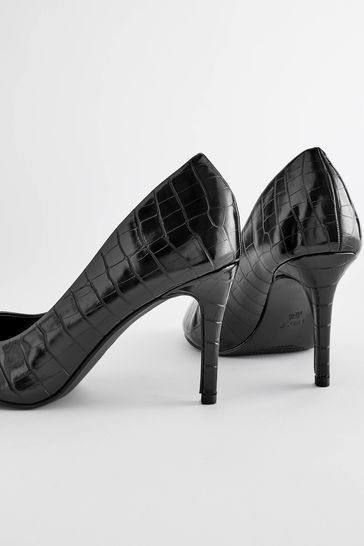 Black round toe court shoes online