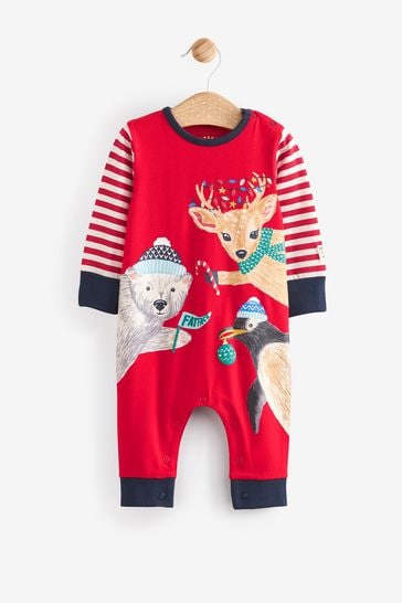 FatFace Red Baby Christmas Penguin Romper